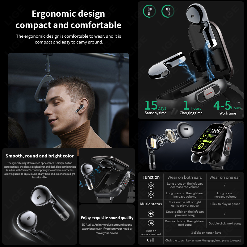 LIGE New 2 In 1 TWS Smart Watc - Tws Earbuds Bluetooth 5.3 ulasan dan harga