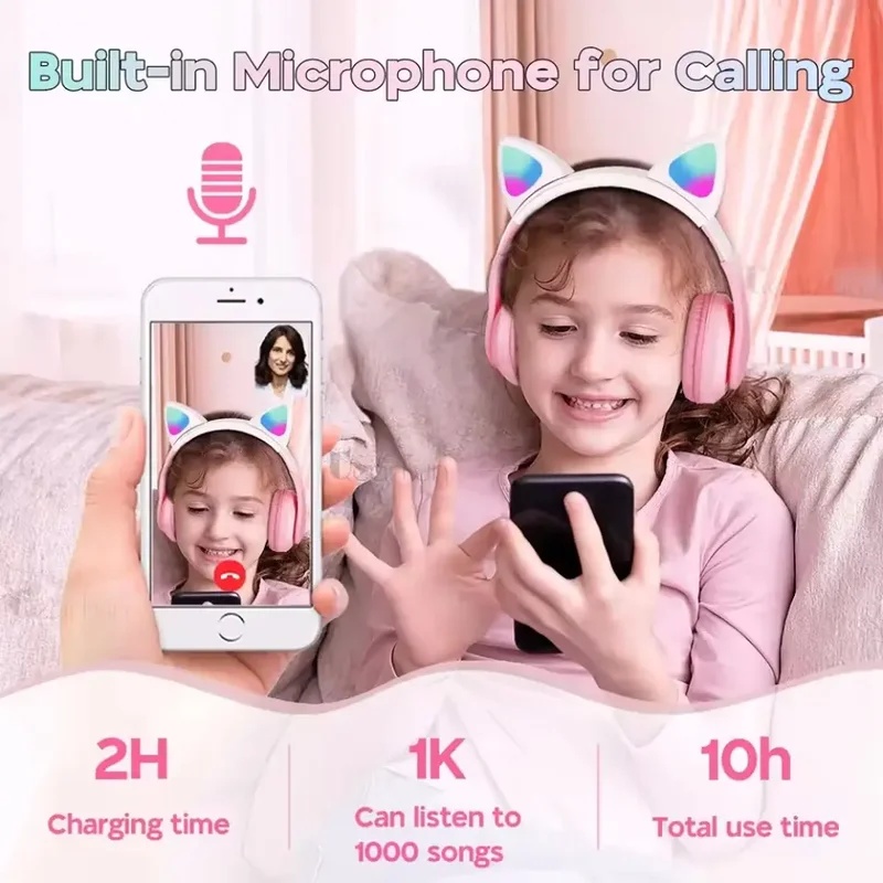 T28 Wireless Bluetooth Headpho - Cat Ear Bluetooth Headset Led ulasan dan harga