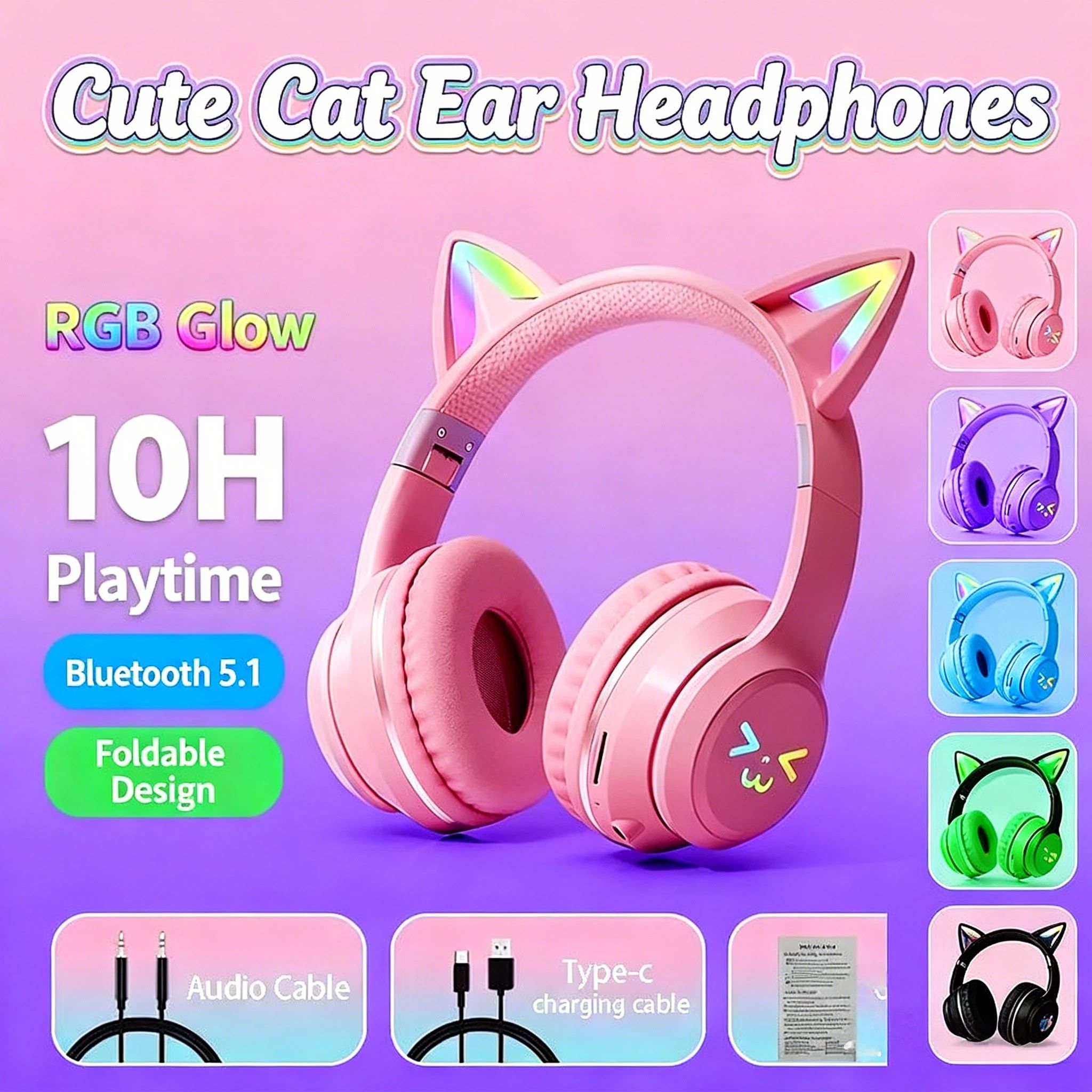 2026 New RGB Cat Ear Bluetooth - Gaming Headset With Mic Rgb ulasan dan harga