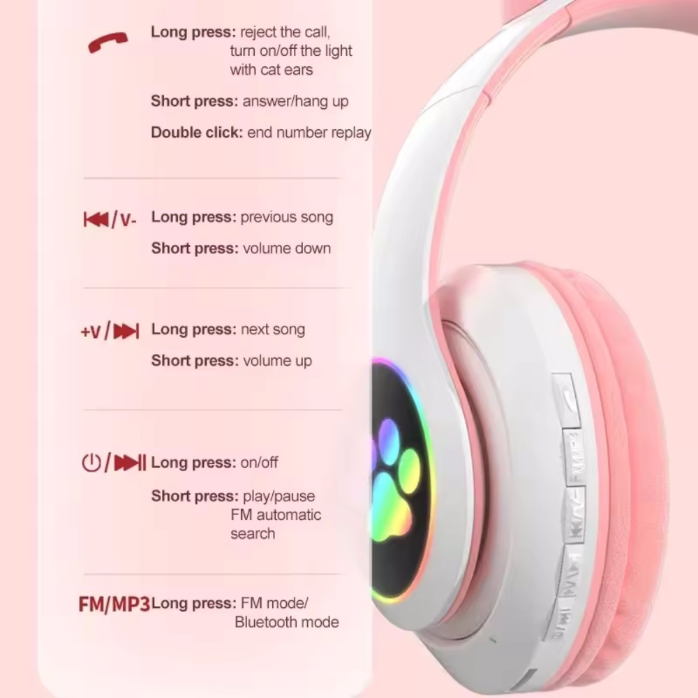 Cute Cat Ear Wireless Headset  - Cat Ear Bluetooth Headset Led ulasan dan harga