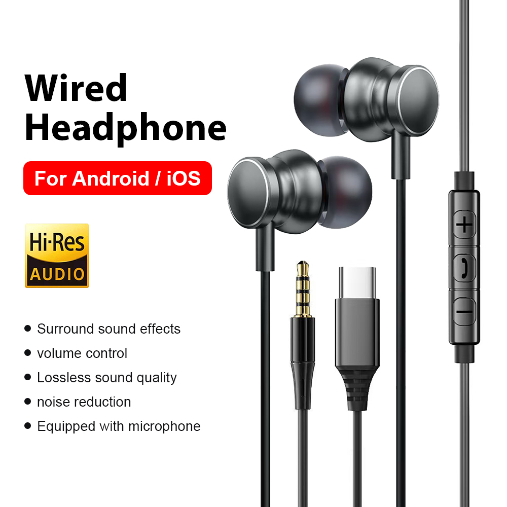 Type C Wired Headphones 3.5mm  - Type C Wired Earphones With Mic ulasan dan harga
